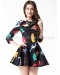 Bird Print Mini Skater Dress